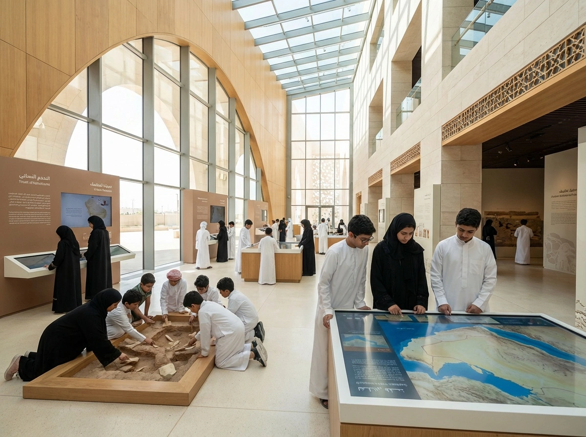 طلاب يتعلمون في بيئة متحفية تعليمية